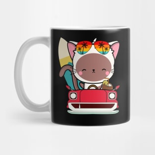 Funny white cat driving a car Mug